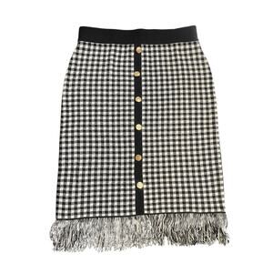 Nanette Lepore Black and White Gingham Fringe Hem Midi Skirt Size Medium NWT